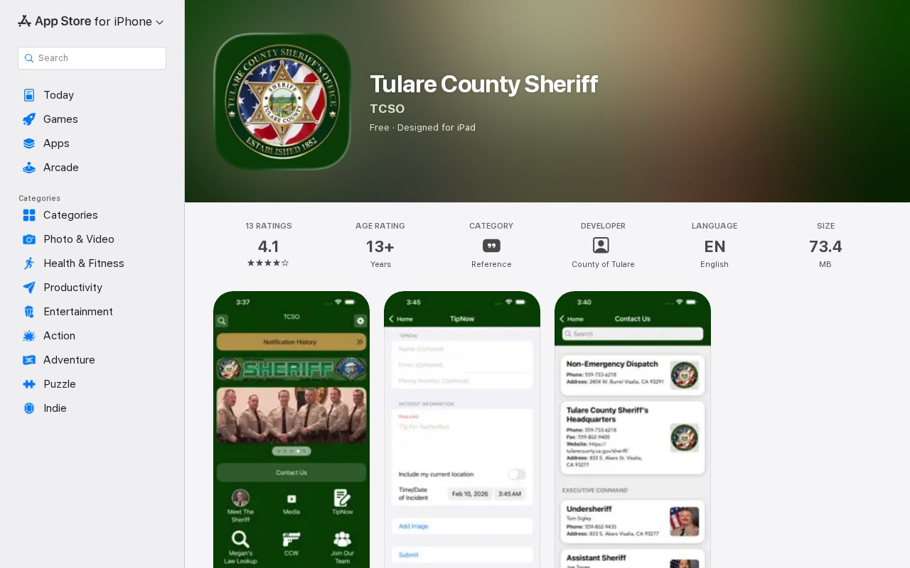 Official Tulare County Sheriff app with inmate and arrest record tools