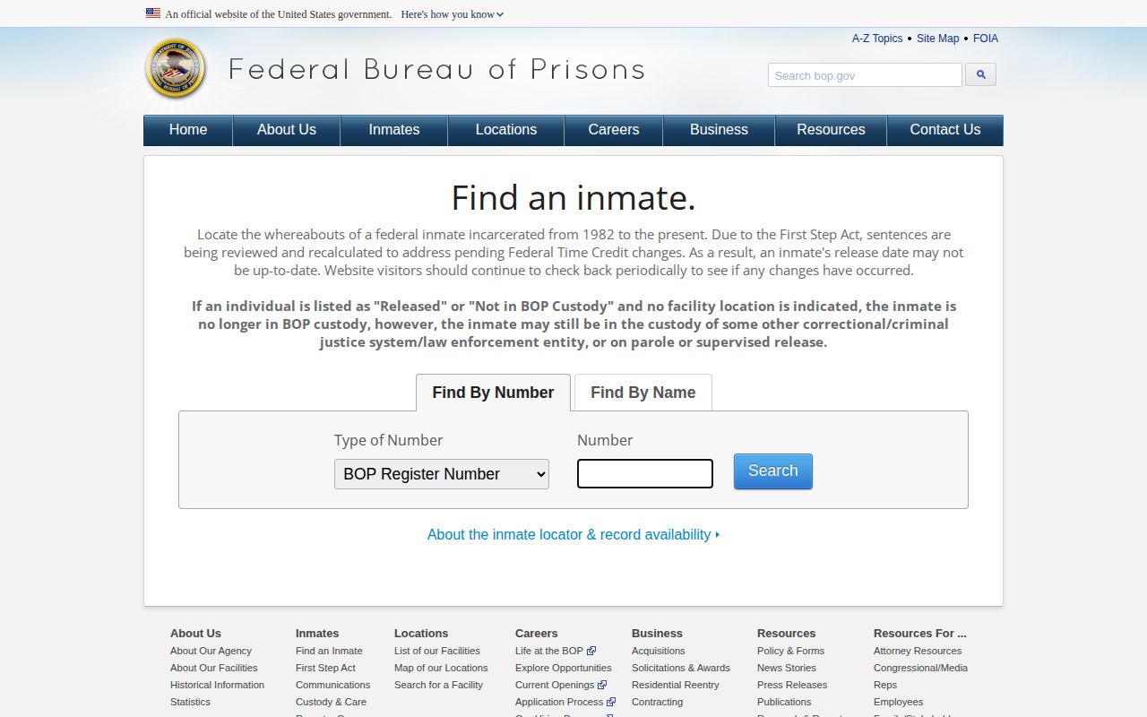 Federal BOP inmate locator for custody records beyond Tulare County jail